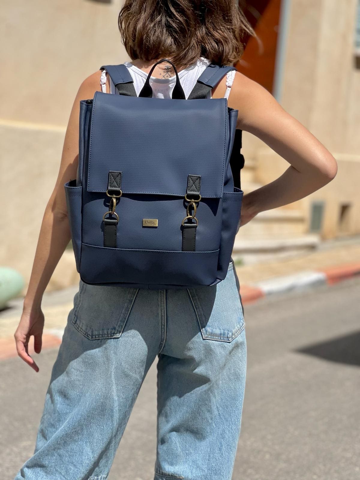 Textured Navy Blue Unicorn Backpack