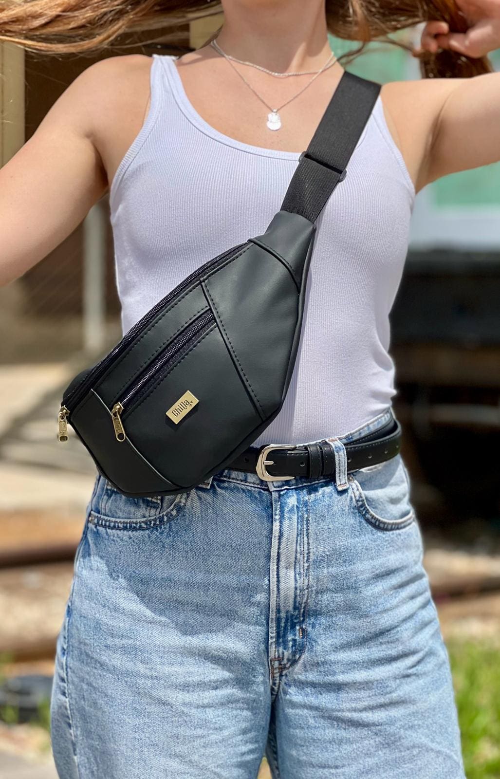 Matte Black Leather-Like Large Roni Fanny Pack