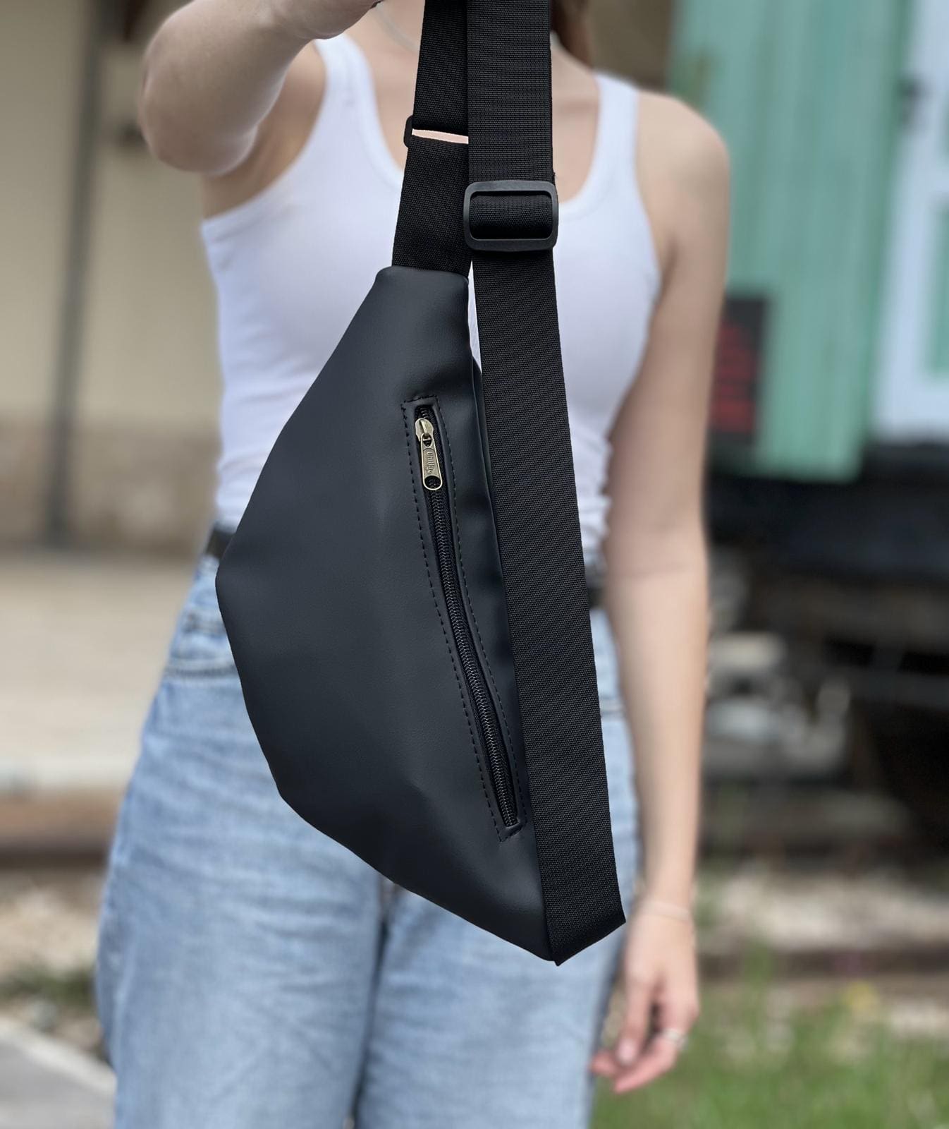 Matte Black Leather-Like Large Roni Fanny Pack