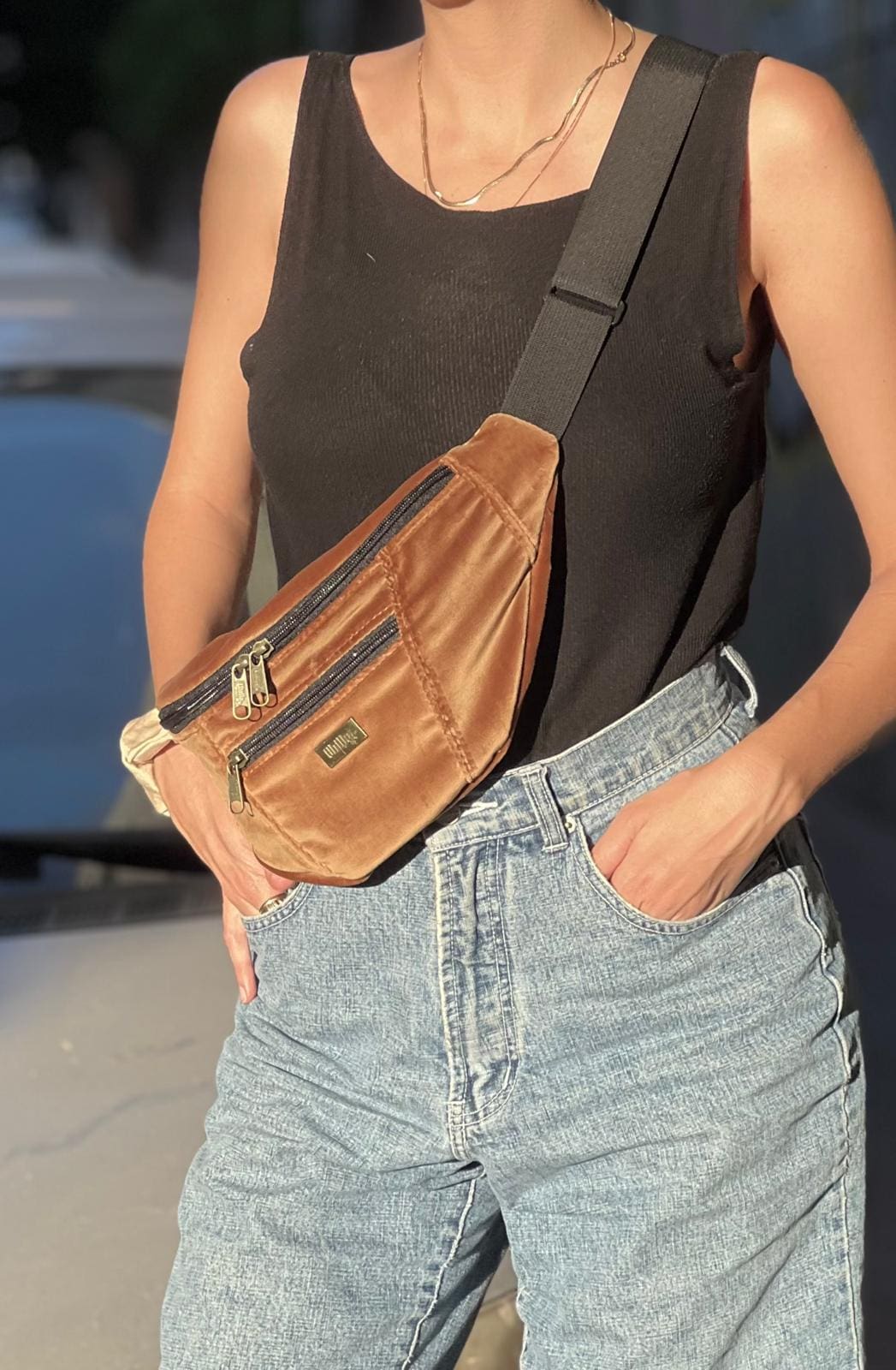 Golden Brown Velvet Large Roni Fanny Pack