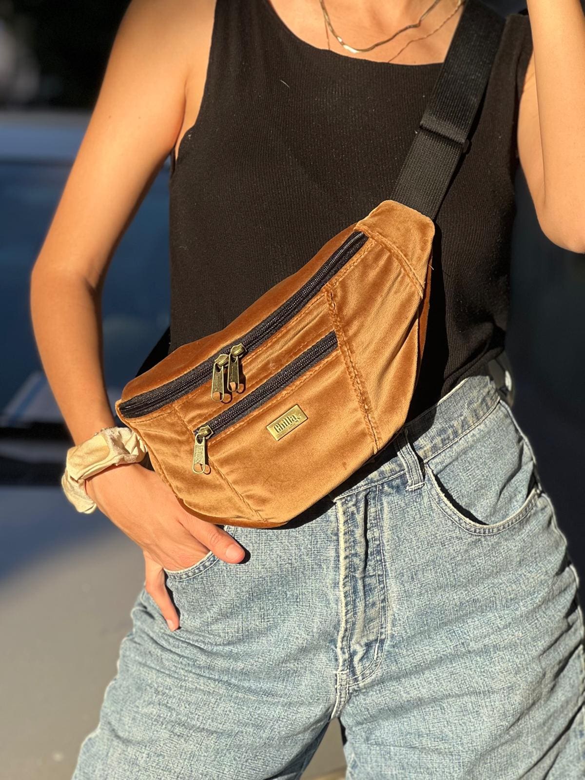Golden Brown Velvet Large Roni Fanny Pack