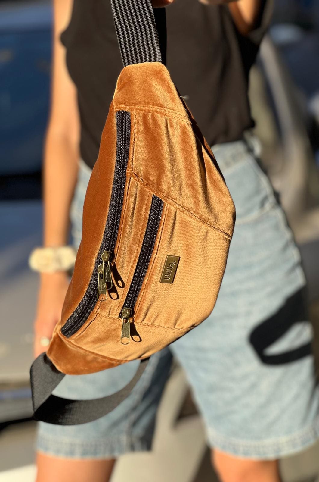 Golden Brown Velvet Large Roni Fanny Pack