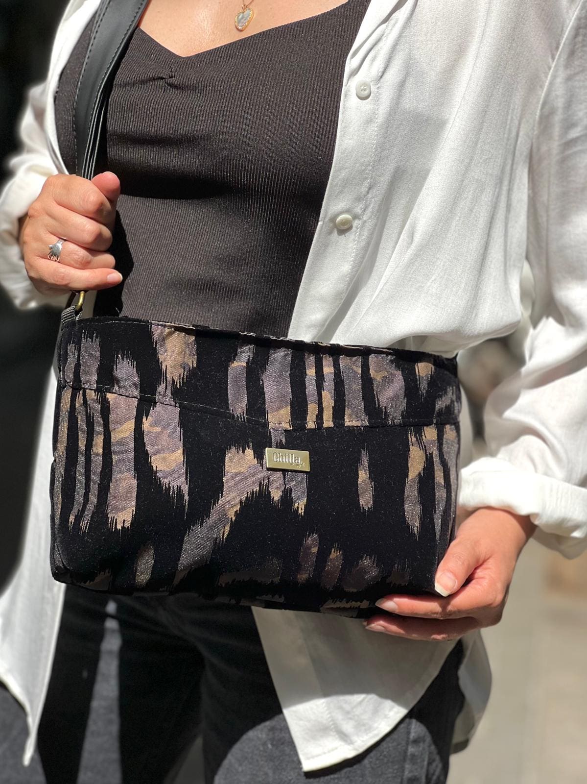 Black Rachel Clutch/Side Bag with Velvet Touches