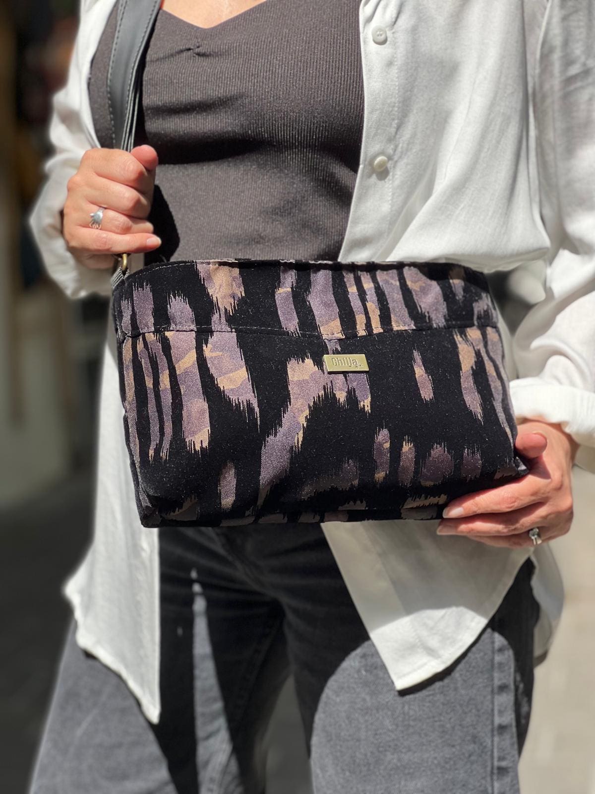 Black Rachel Clutch/Side Bag with Velvet Touches