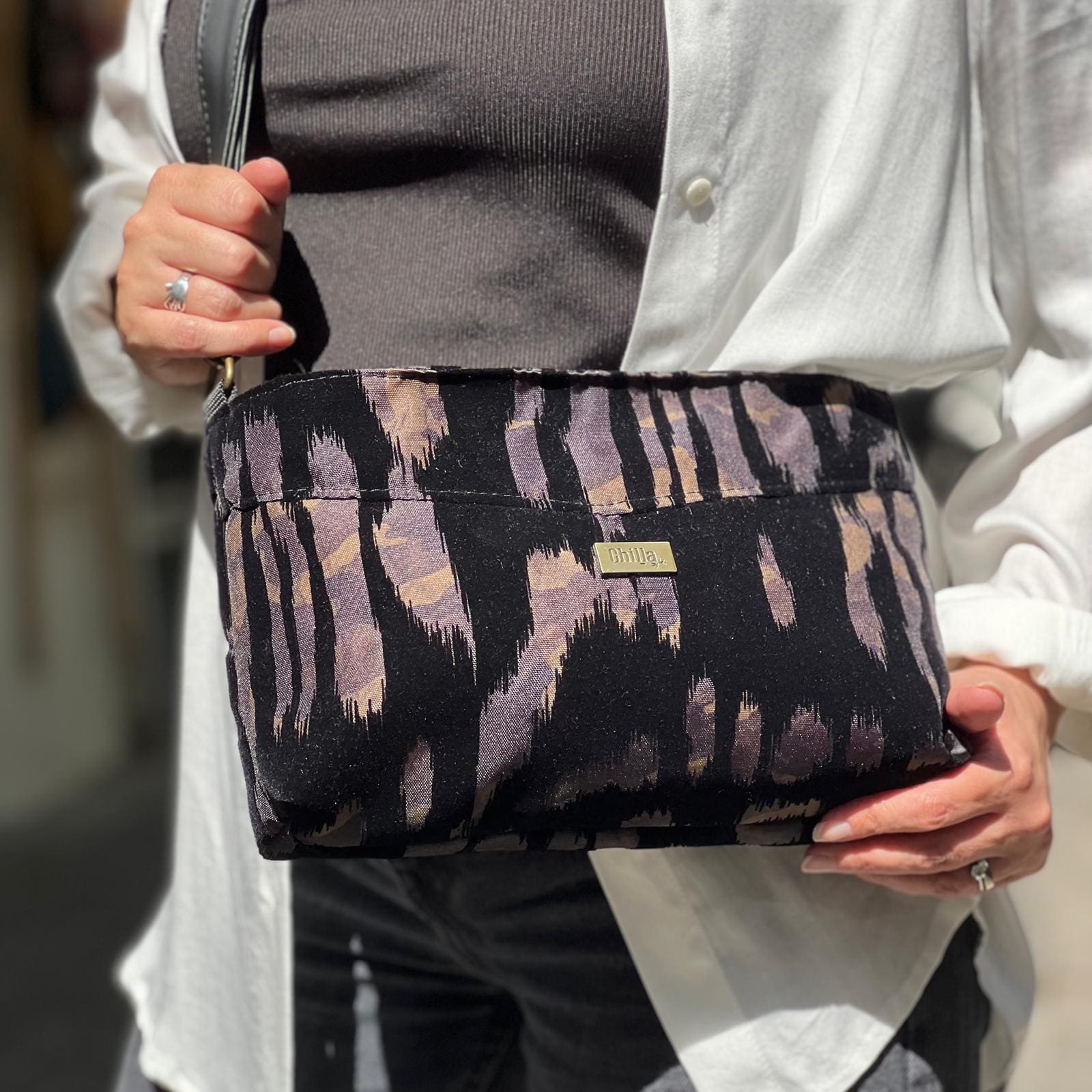 Black Rachel Clutch/Side Bag with Velvet Touches