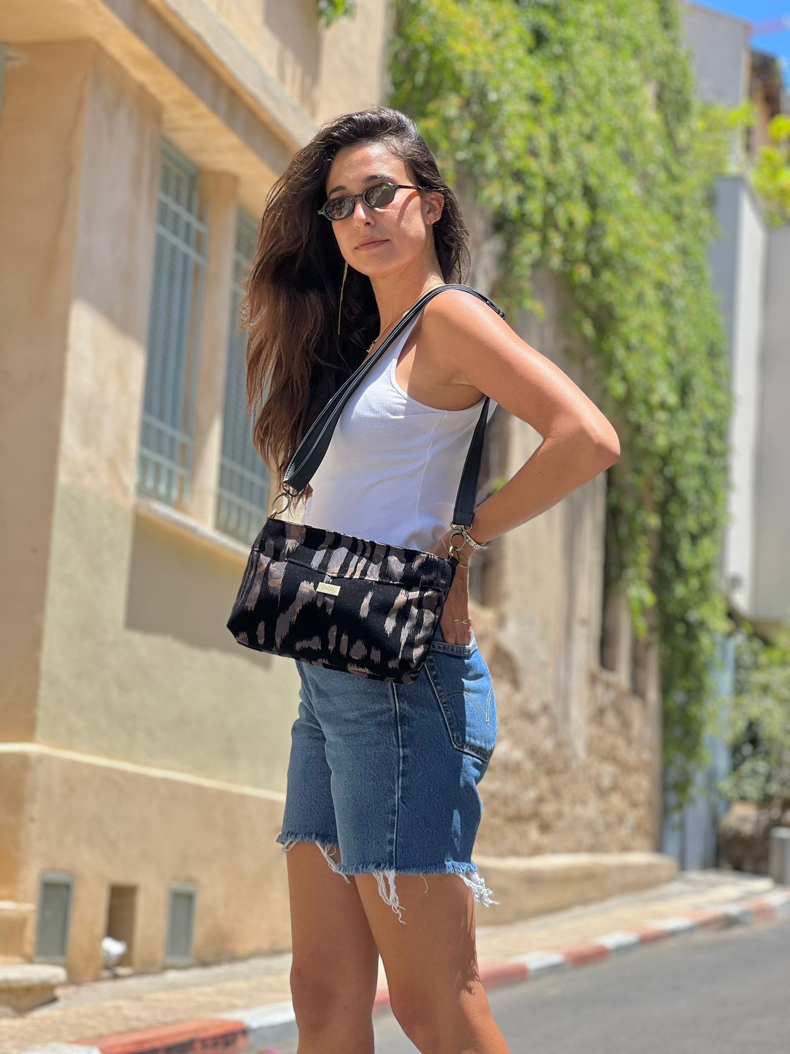 Black Rachel Clutch/Side Bag with Velvet Touches