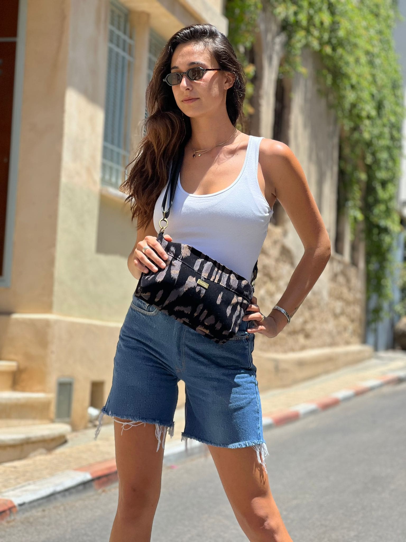 Black Rachel Clutch/Side Bag with Velvet Touches