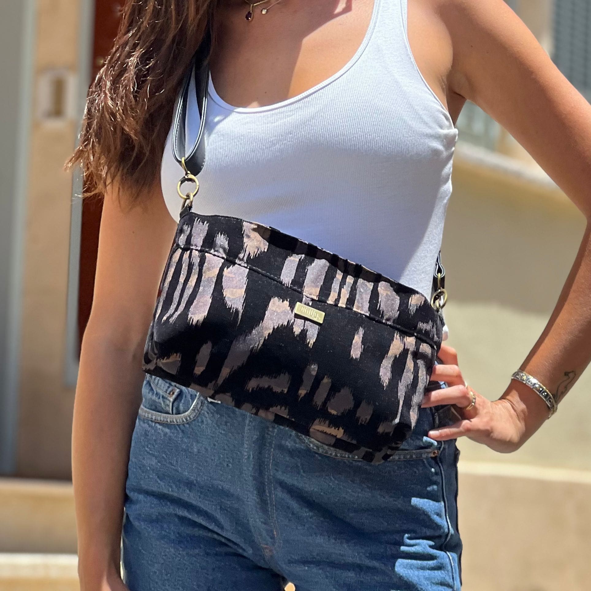 Black Rachel Clutch/Side Bag with Velvet Touches