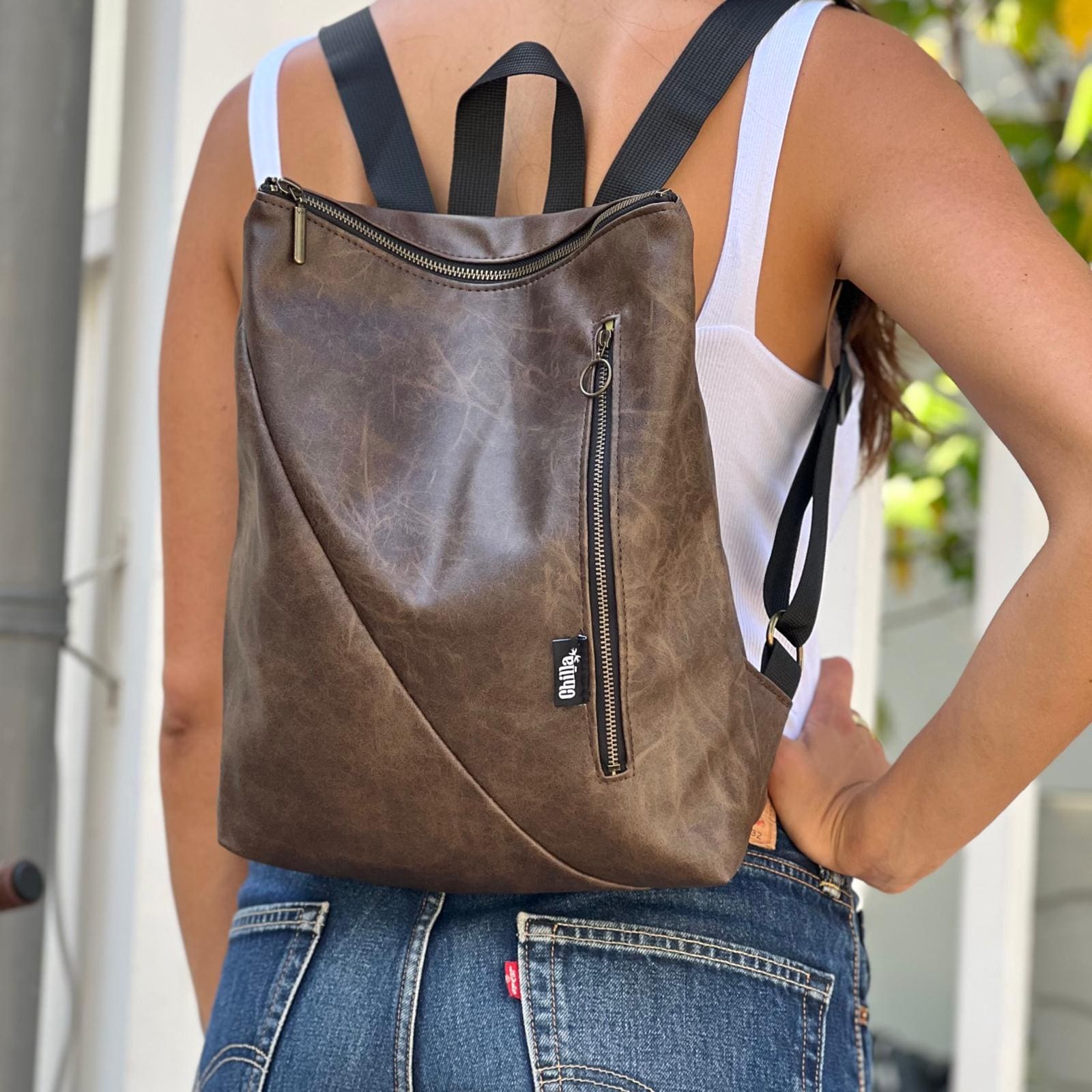 Brown Leather-Like Reut Bag