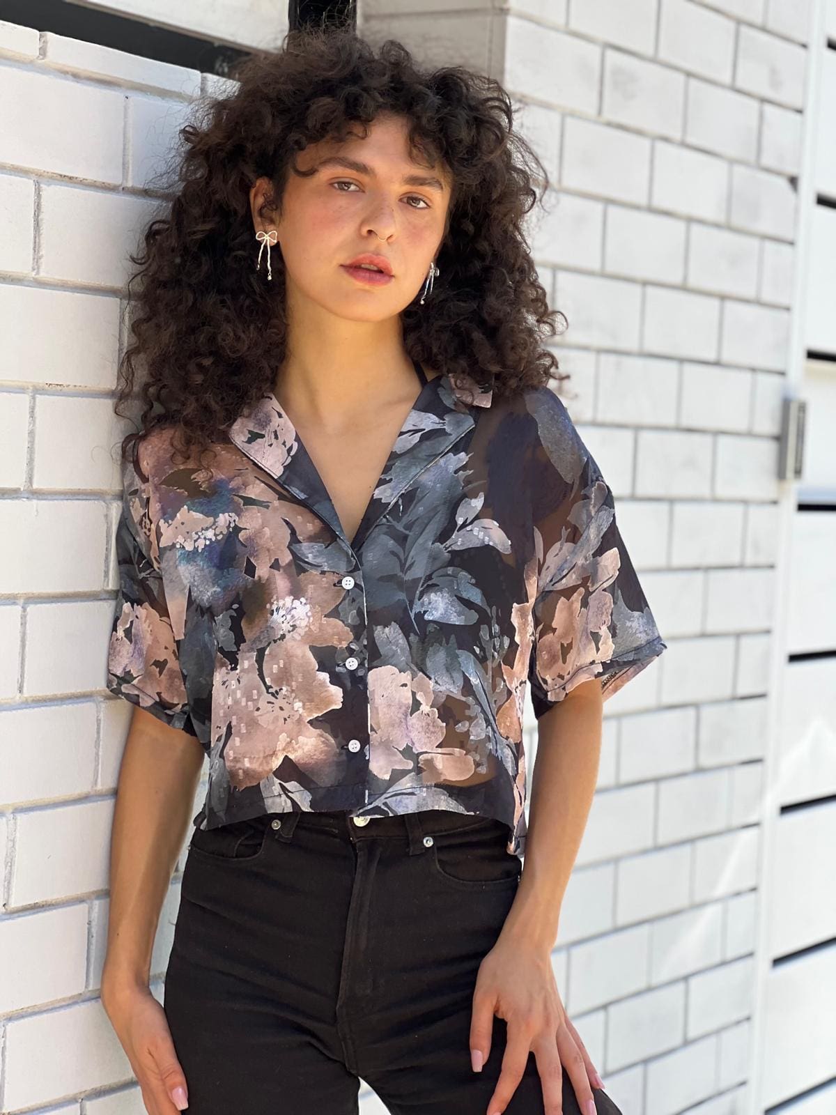 Oversized floral button-down shirt