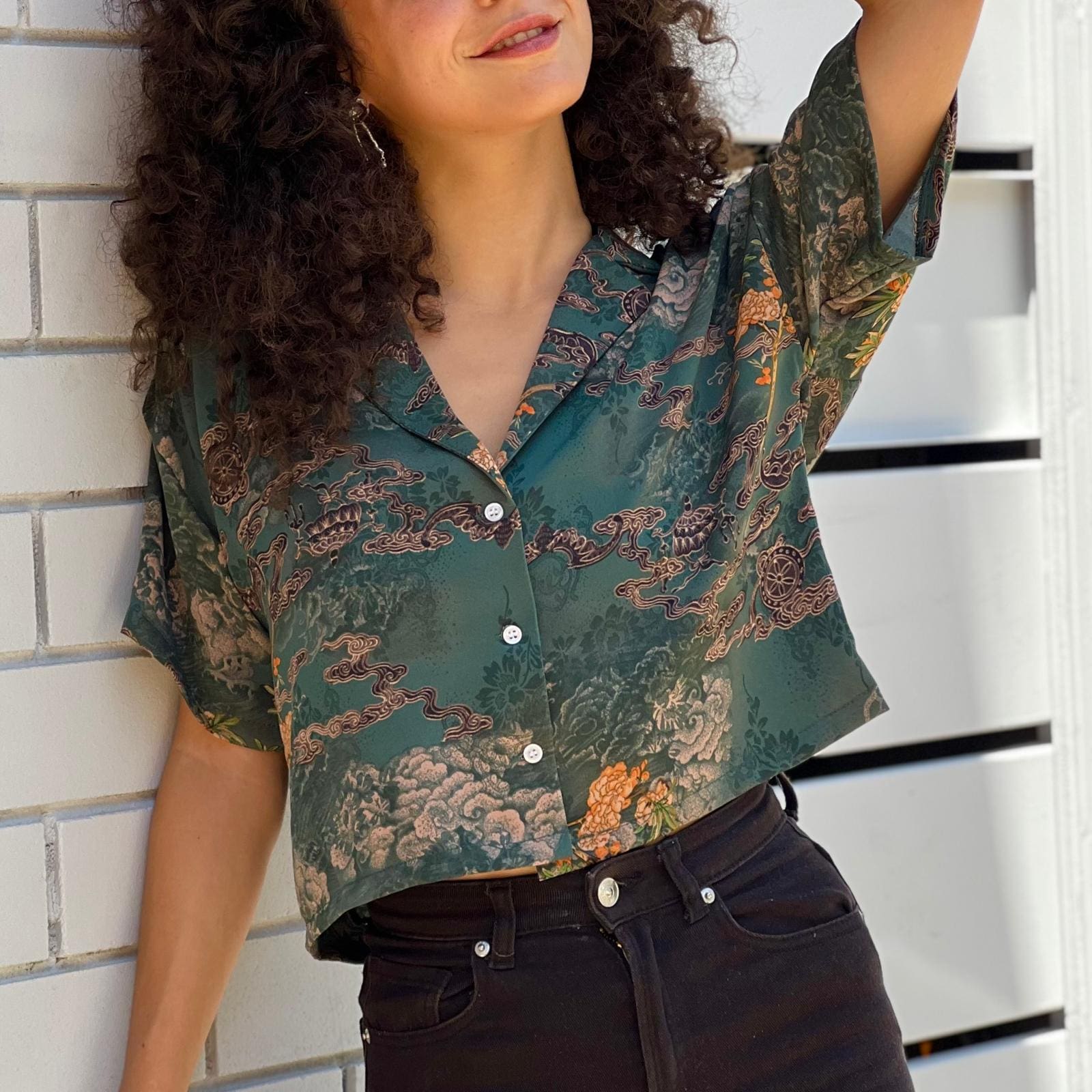 Oversized kimono button-down shirt