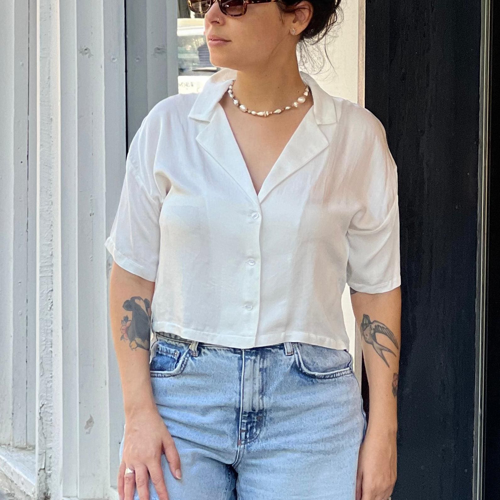 White oversized button-up shirt