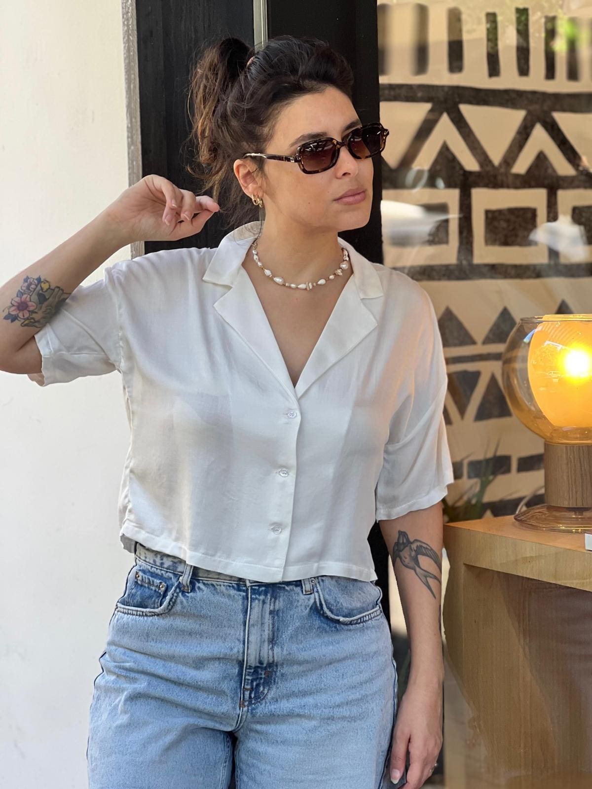 White oversized button-up shirt