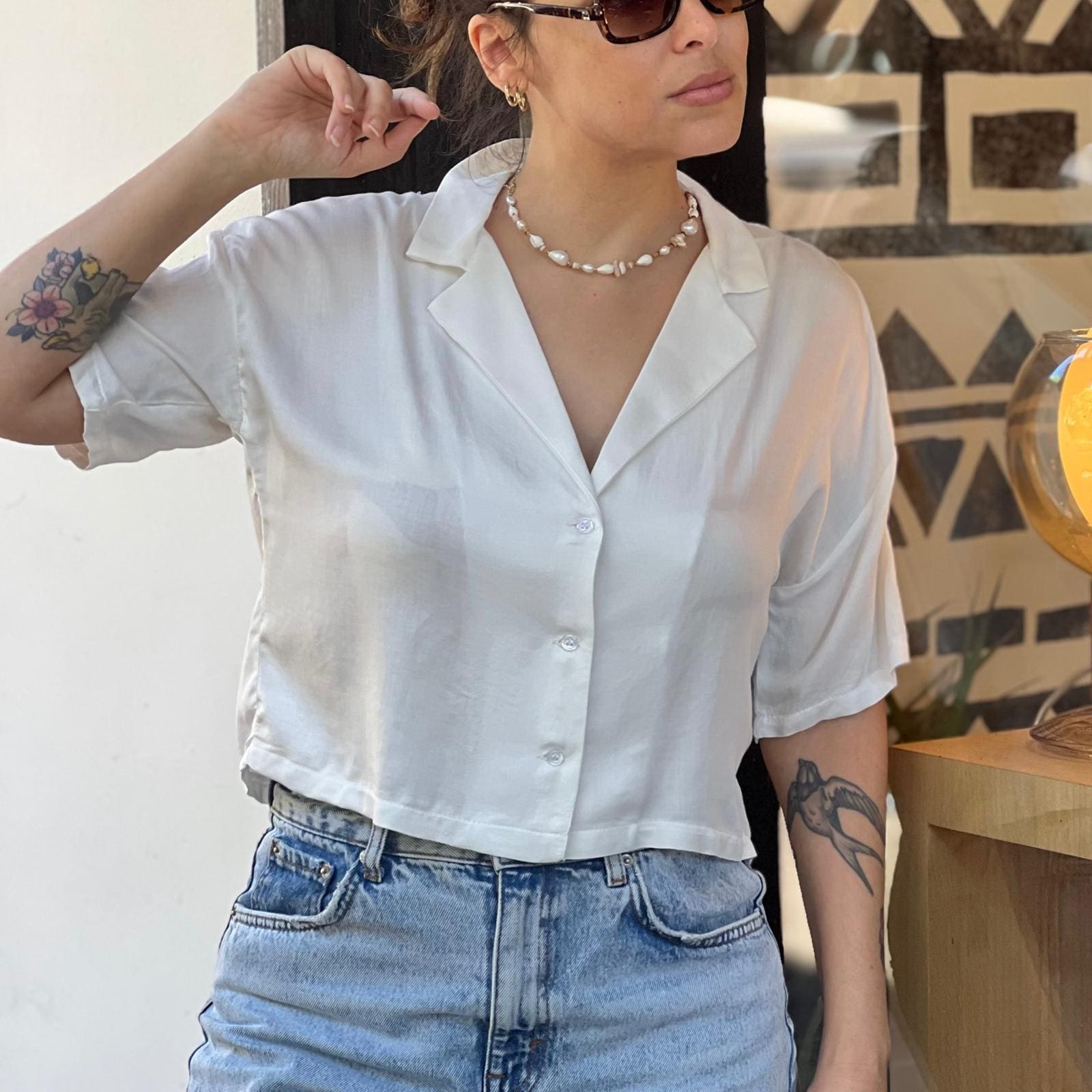 White oversized button-up shirt