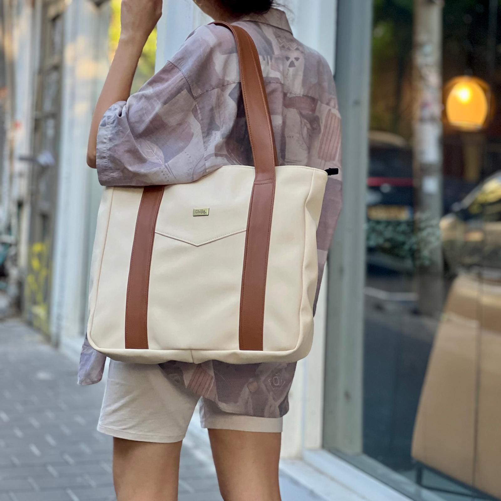 Cream Nubuck-Like NOKO Large Side Bag
