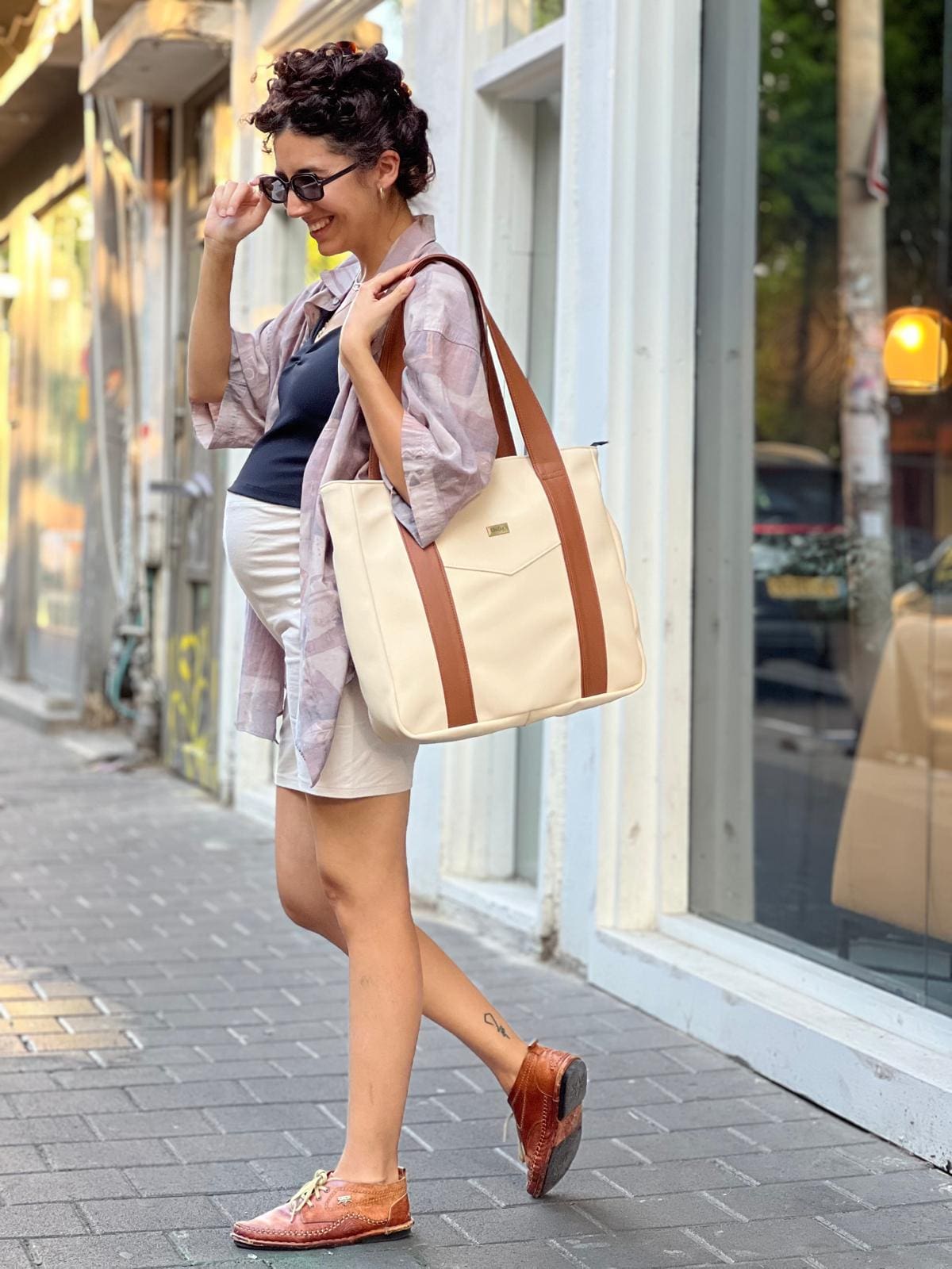 Cream Nubuck-Like NOKO Large Side Bag
