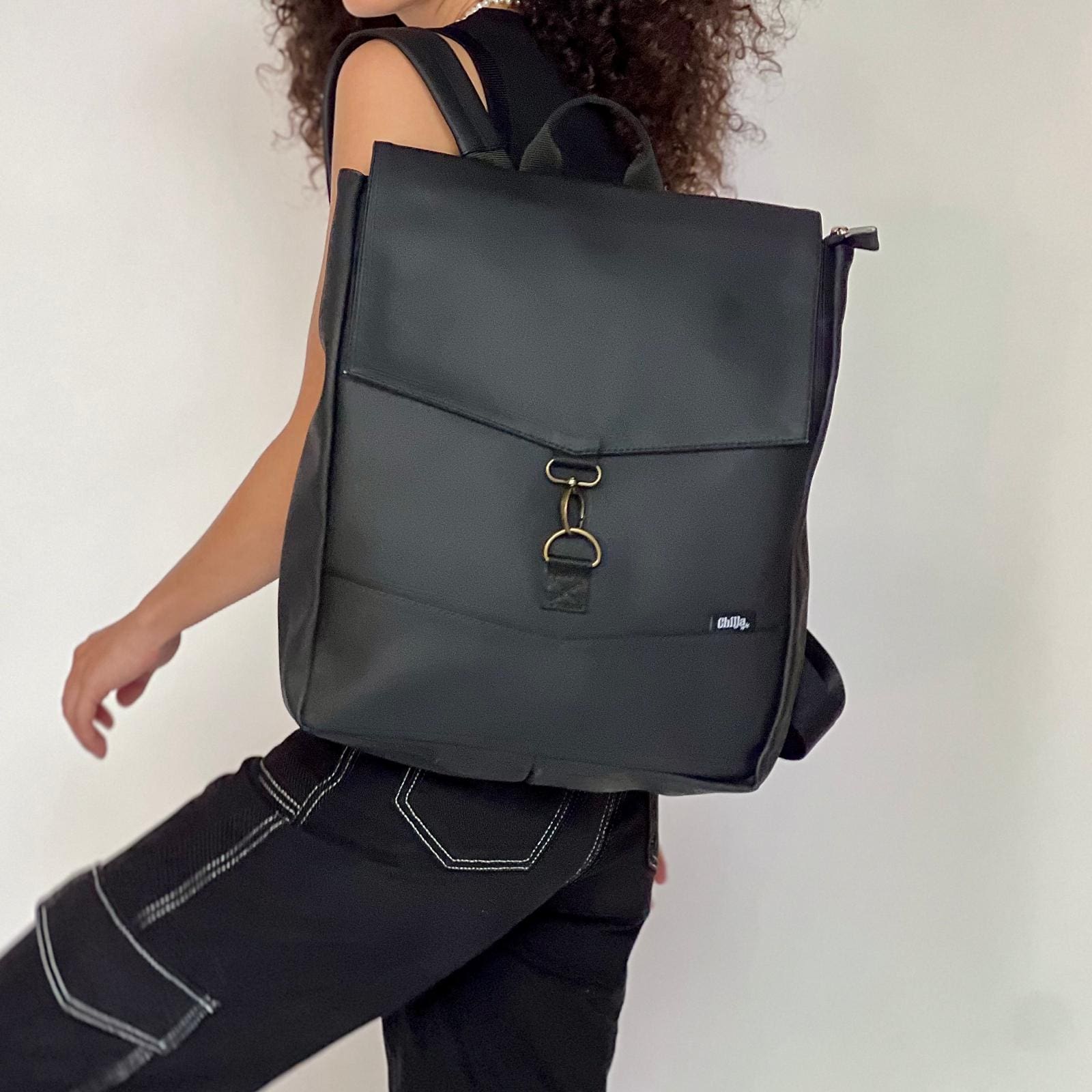 Black Leather-Like Students Backpack