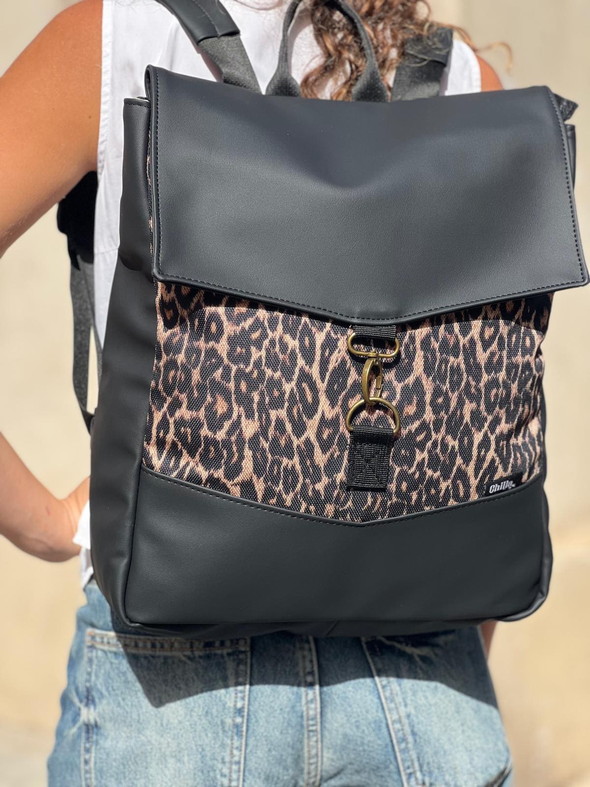 Black with Leopard Large Students Backpack