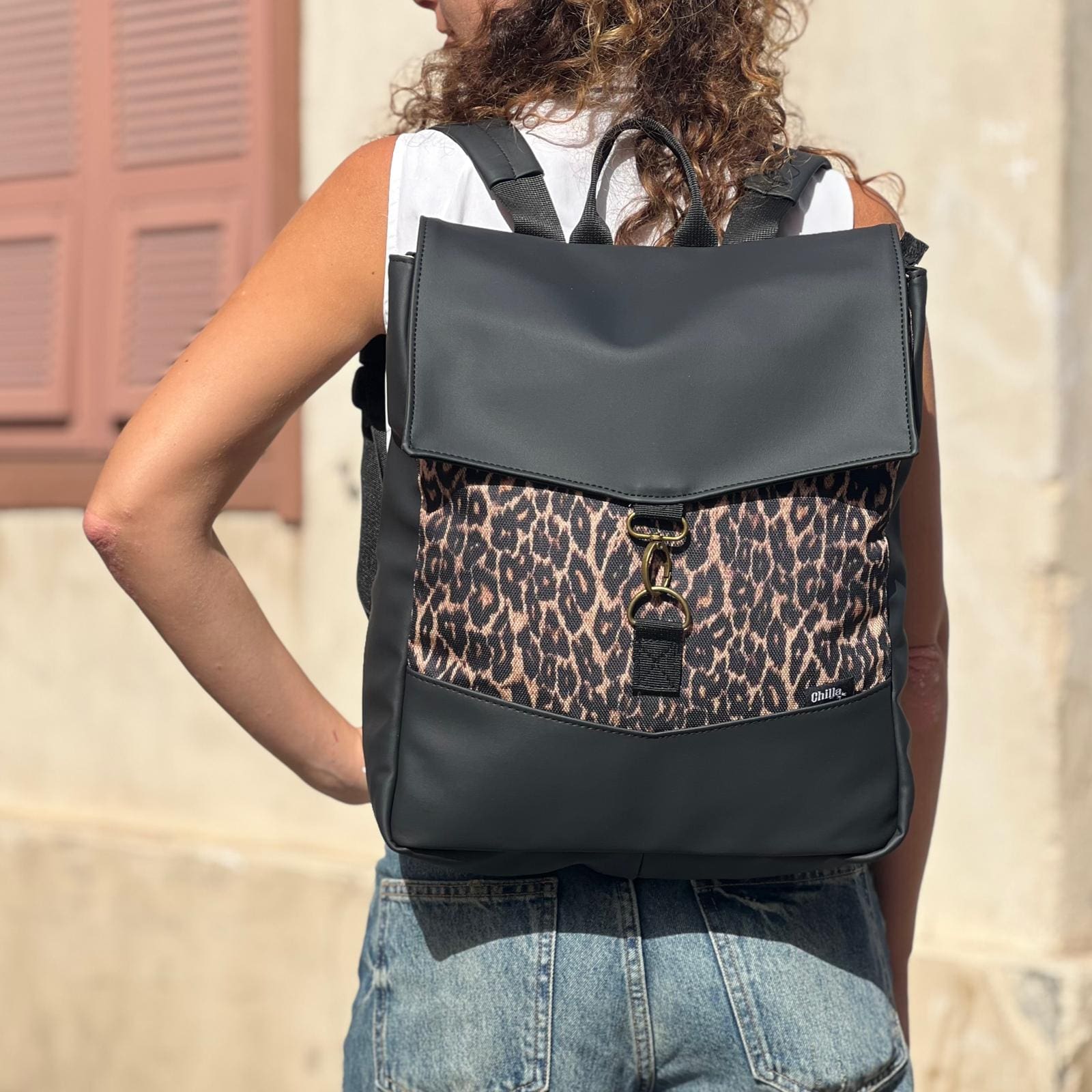 Black with Leopard Large Students Backpack