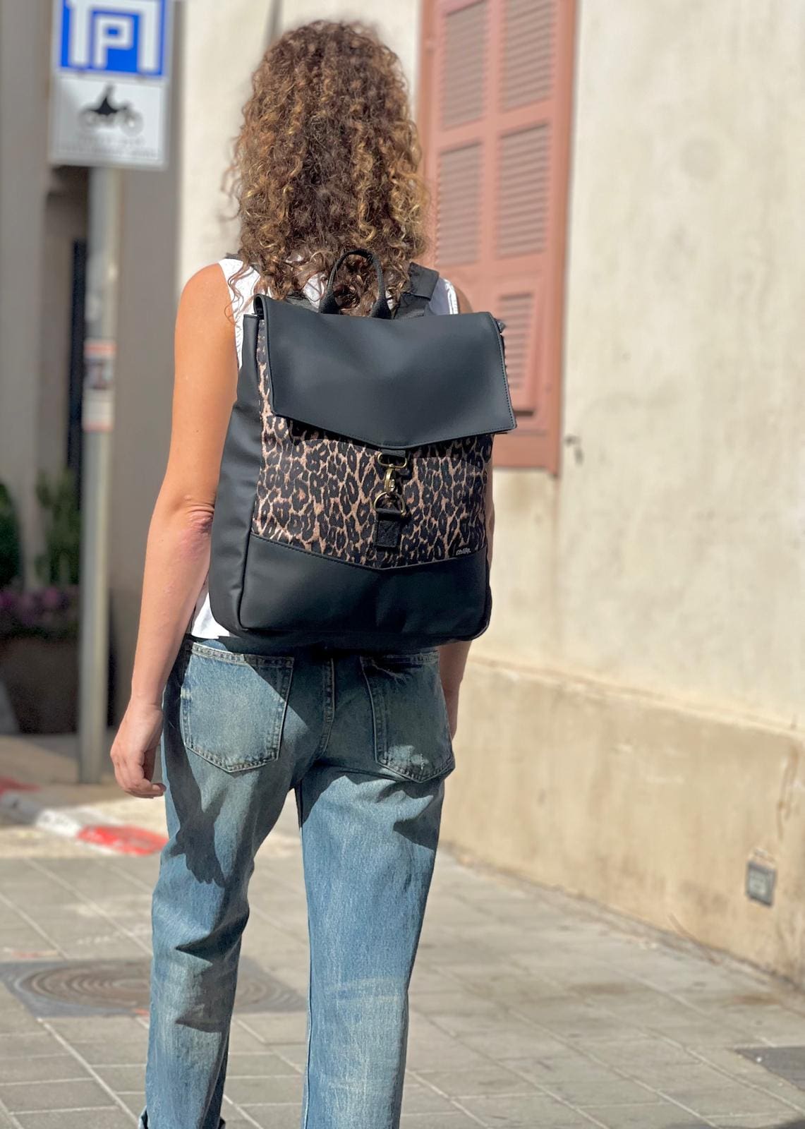 Black with Leopard Large Students Backpack