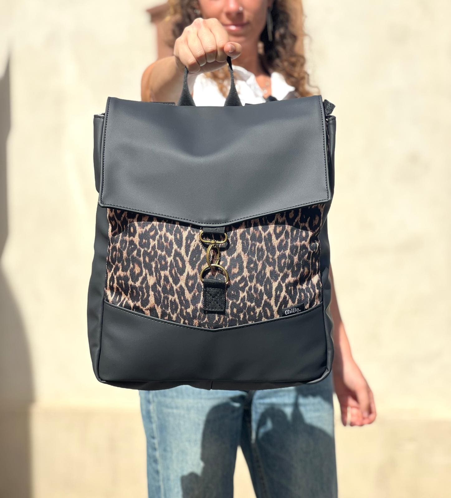Black with Leopard Large Students Backpack