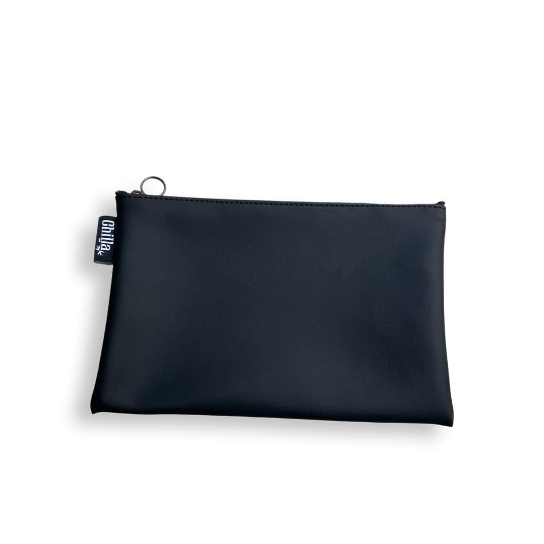Classic black leather-like clutch