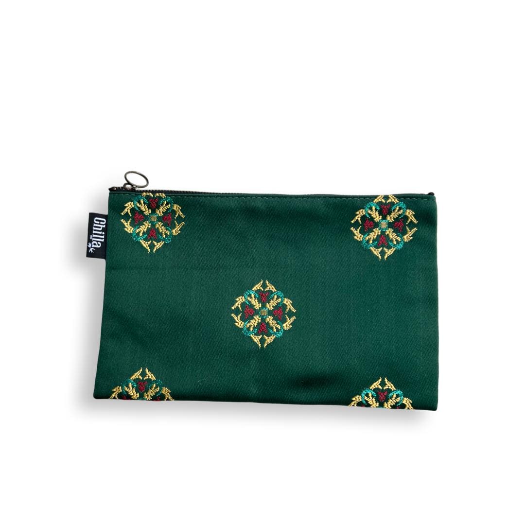 New pencil case (small clutch) ethnic green