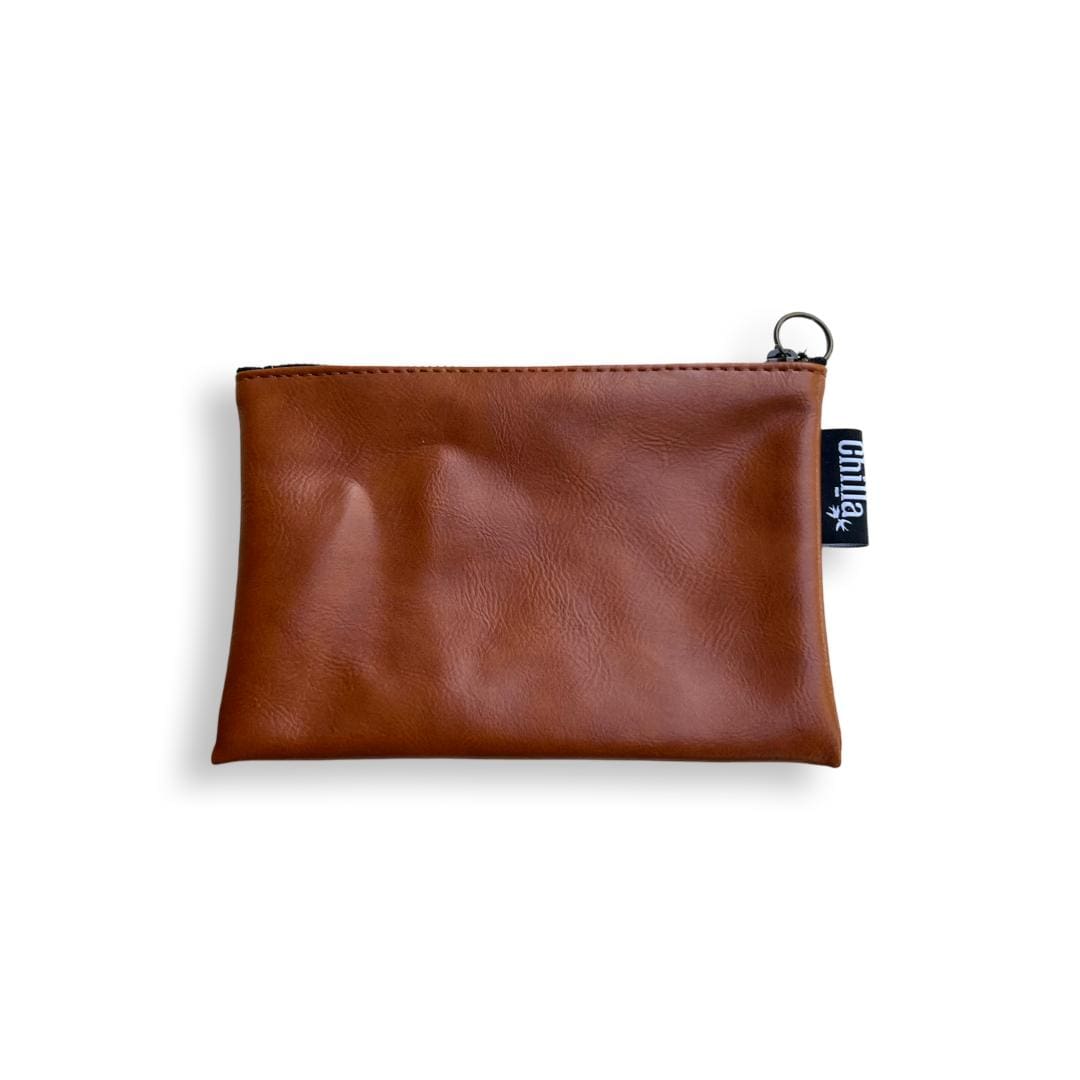 New camel leather-like pencil case (small clutch).