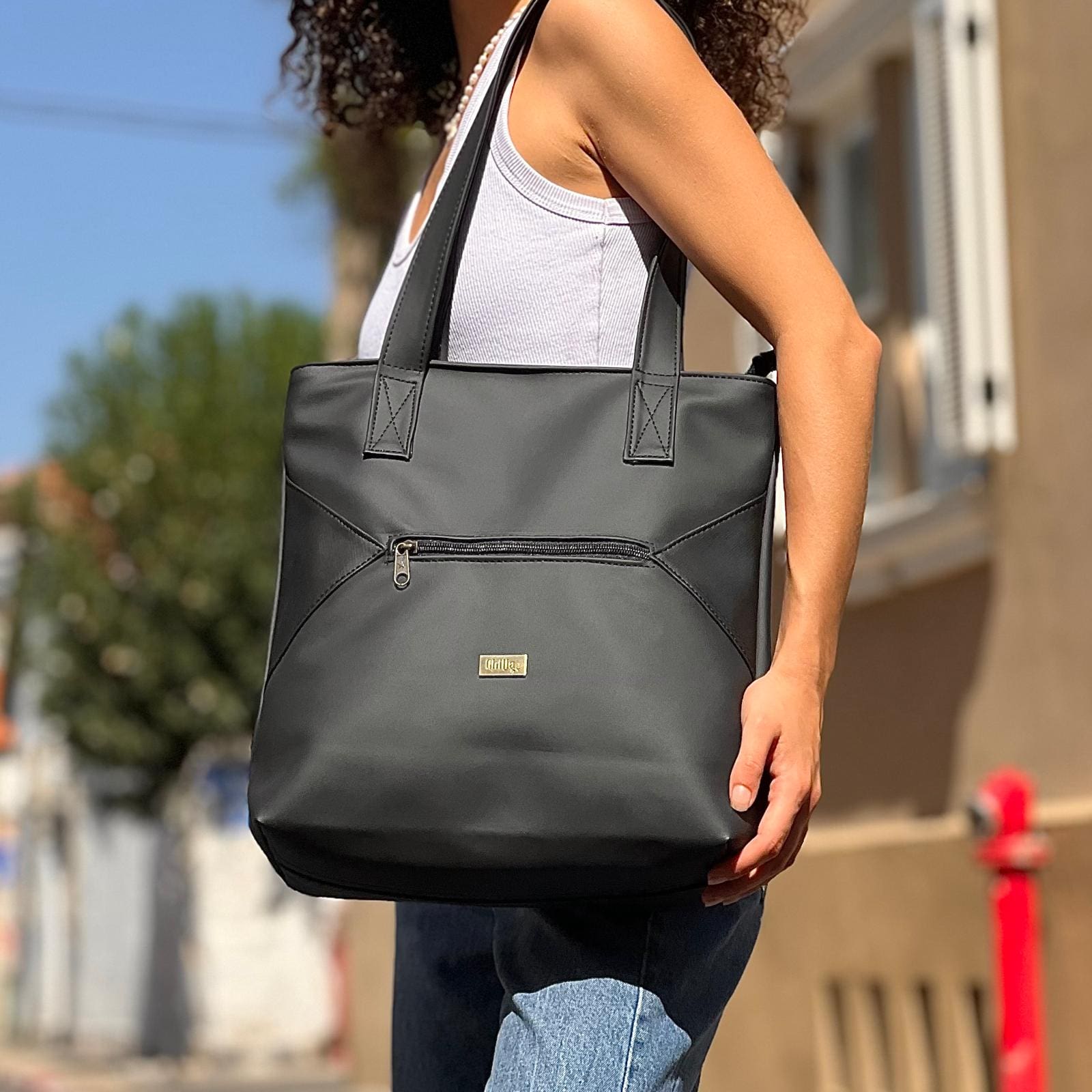 Black Leather-Like Tommy Side Bag