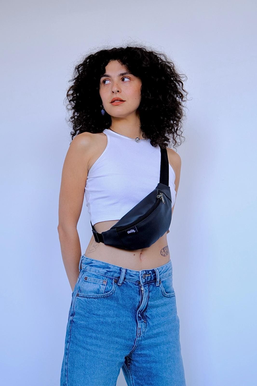 Black Faux Leather Roni Fanny Pack