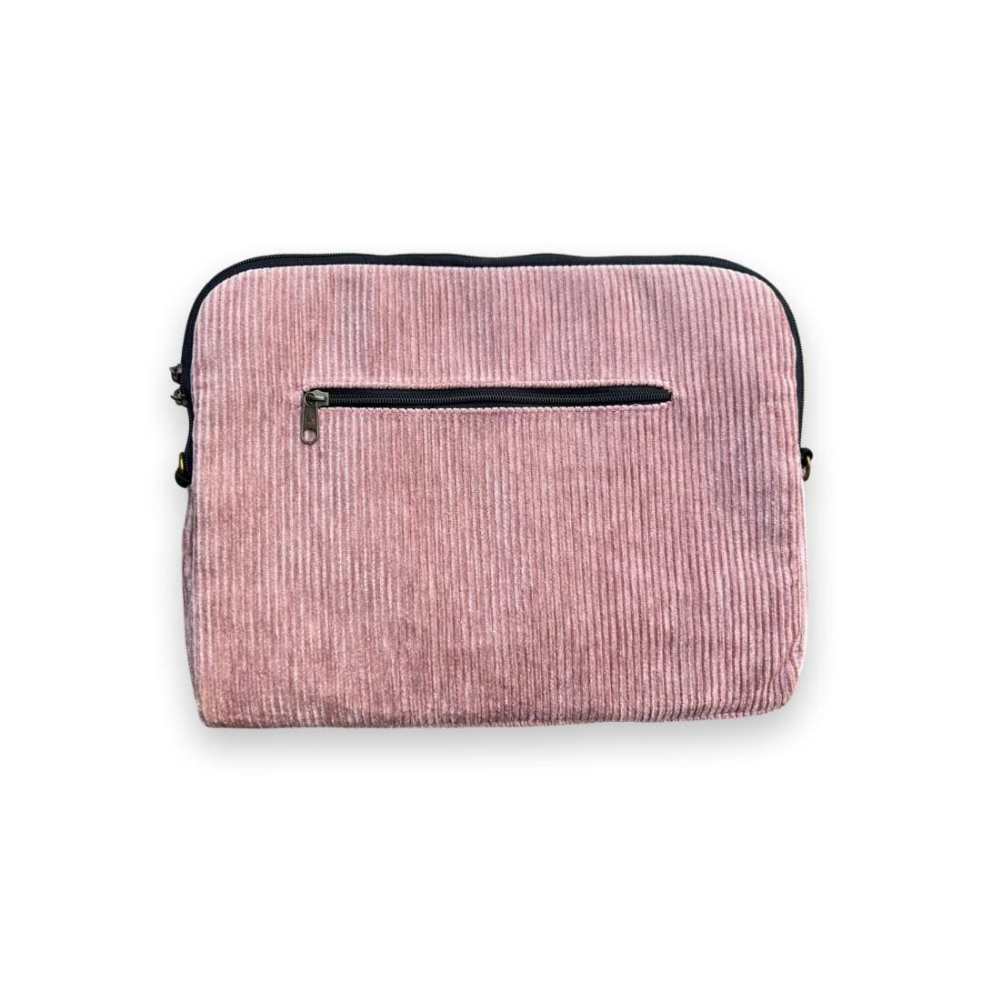 Pink-grey corduroy laptop case