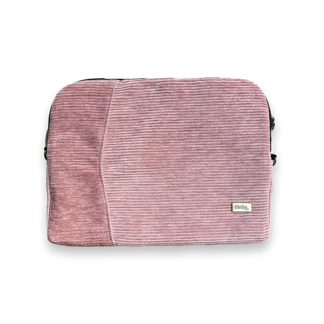 Pink-grey corduroy laptop case