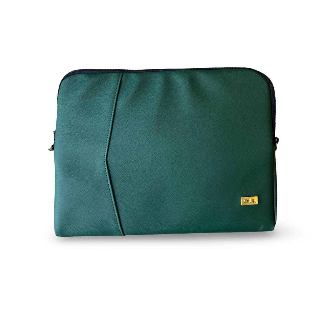 Bottle green leather-like laptop case