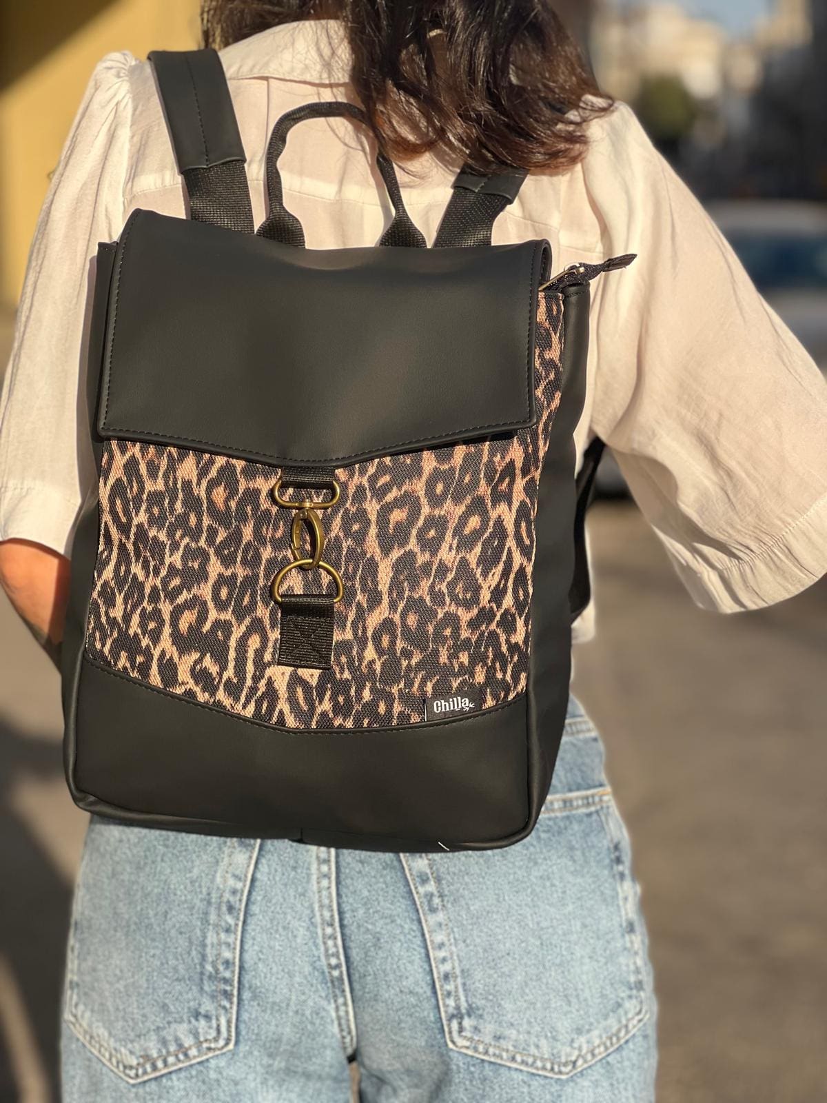 Black & Leopard Print Mini Students Backpack