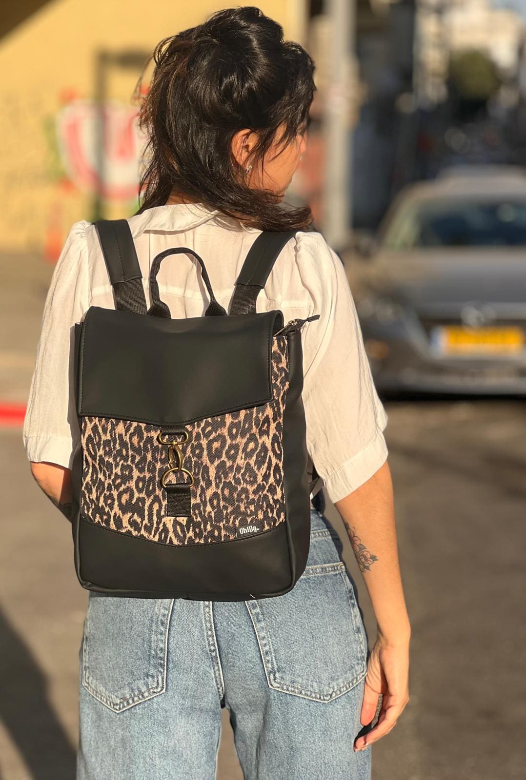 Black & Leopard Print Mini Students Backpack