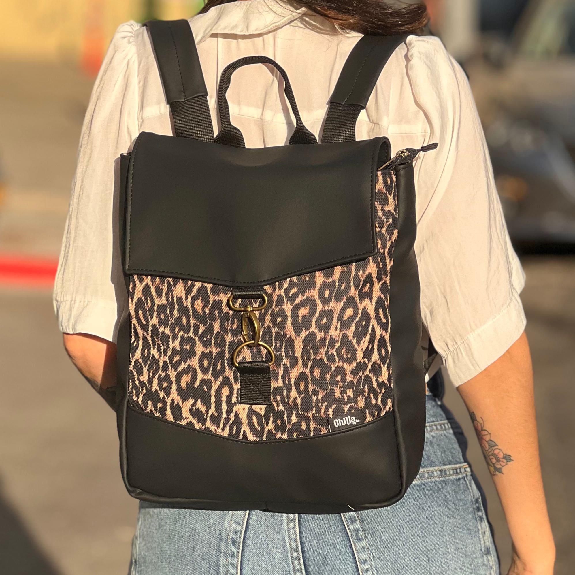 Black & Leopard Print Mini Students Backpack