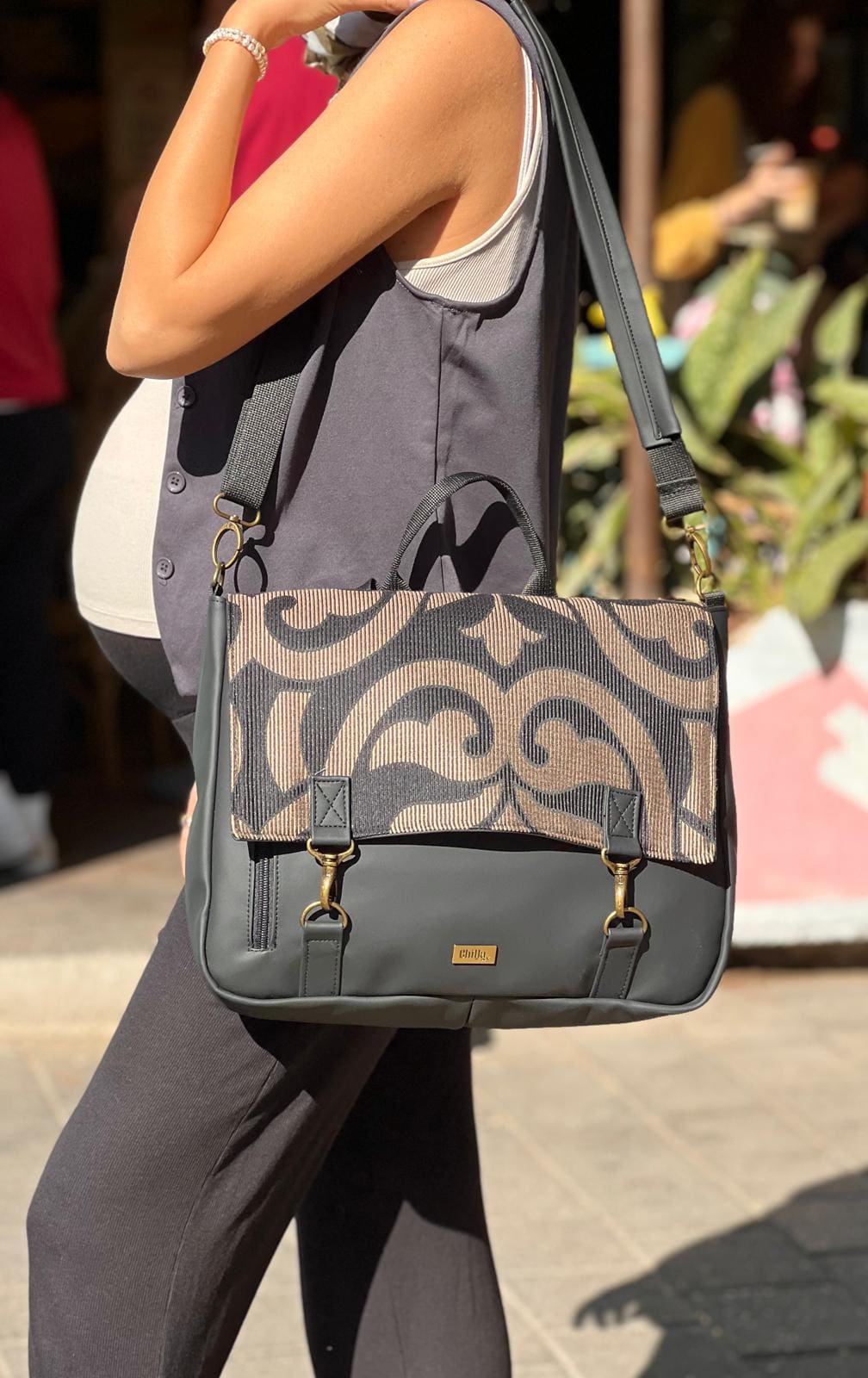 Black with Decorations Large Jaffa Backpack/Side Bag