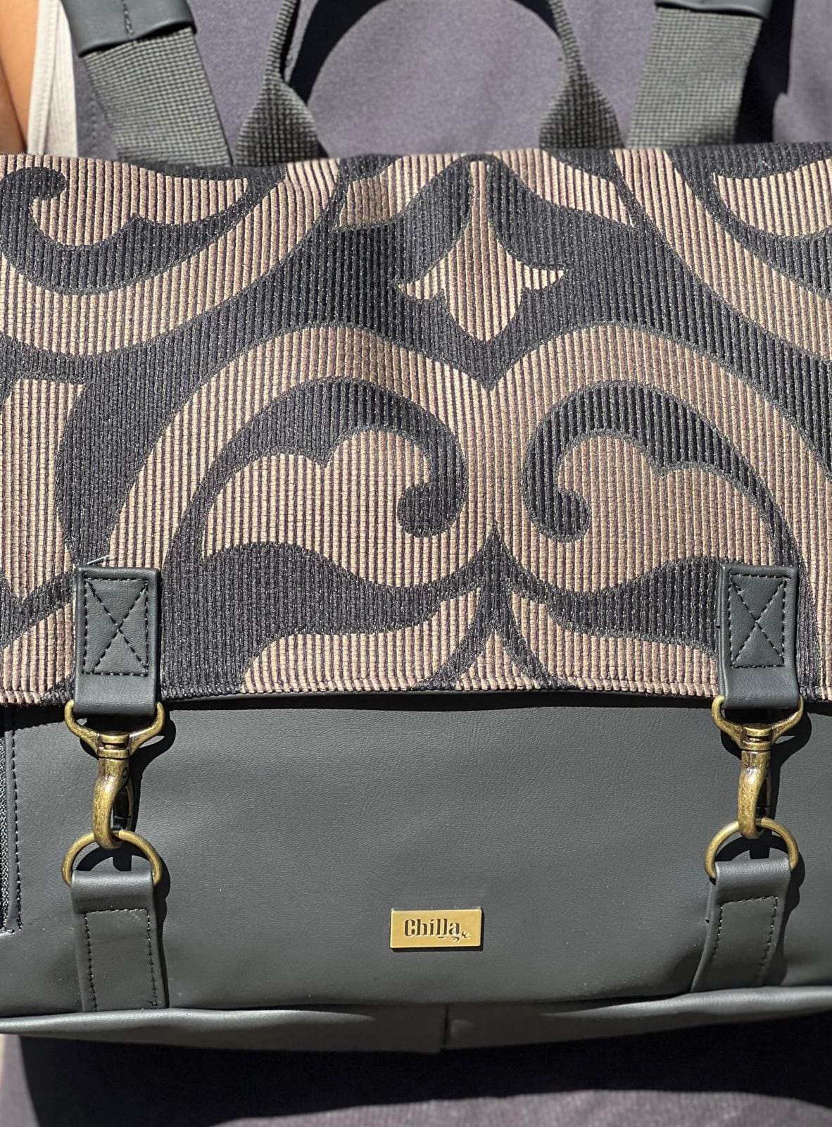 Black with Decorations Large Jaffa Backpack/Side Bag