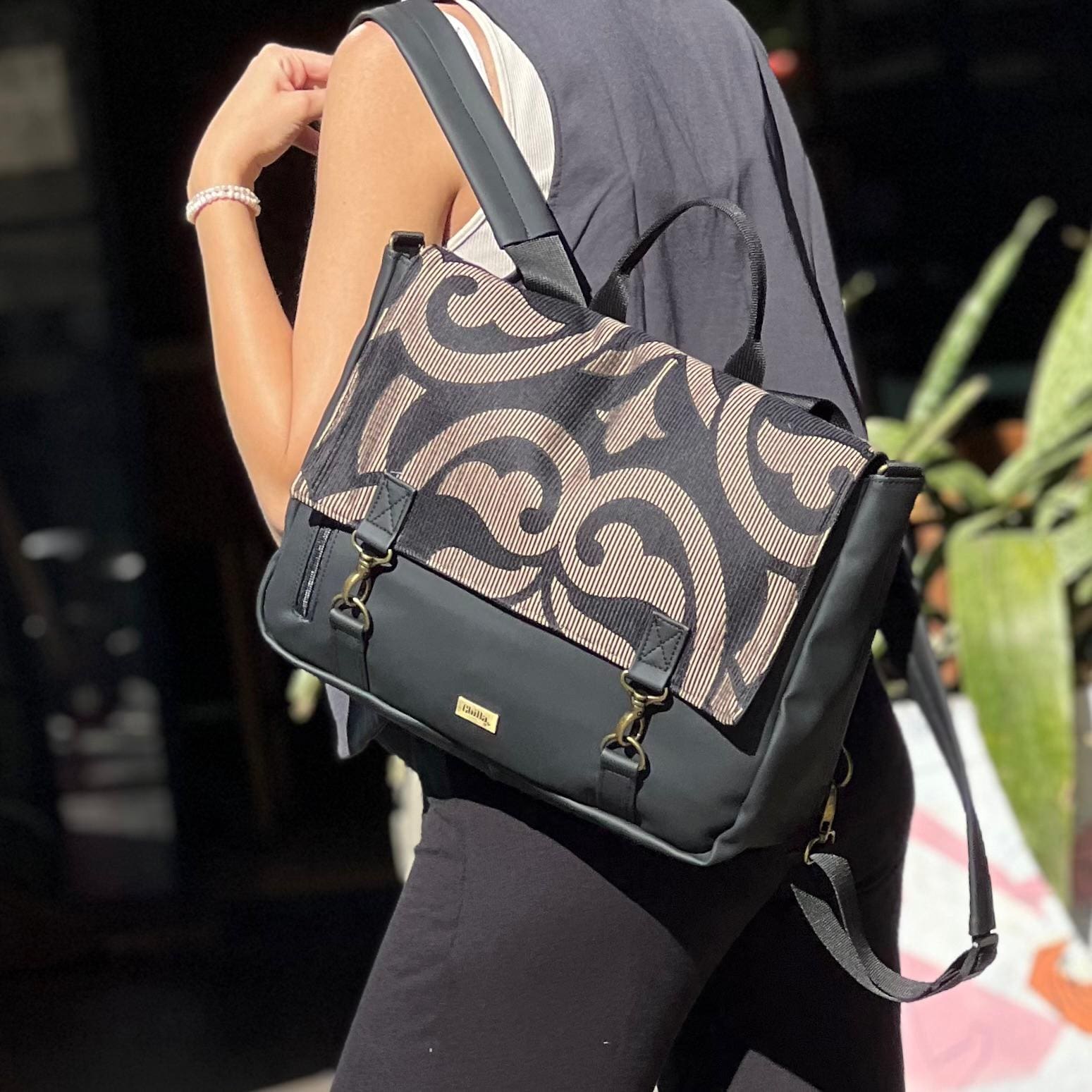 Black with Decorations Large Jaffa Backpack/Side Bag