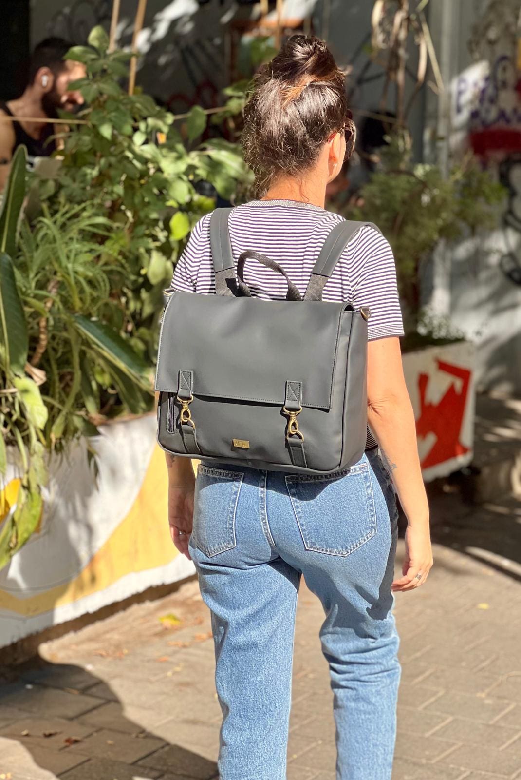 Black Matte Leather-Like Large Jaffa Backpack/Side Bag