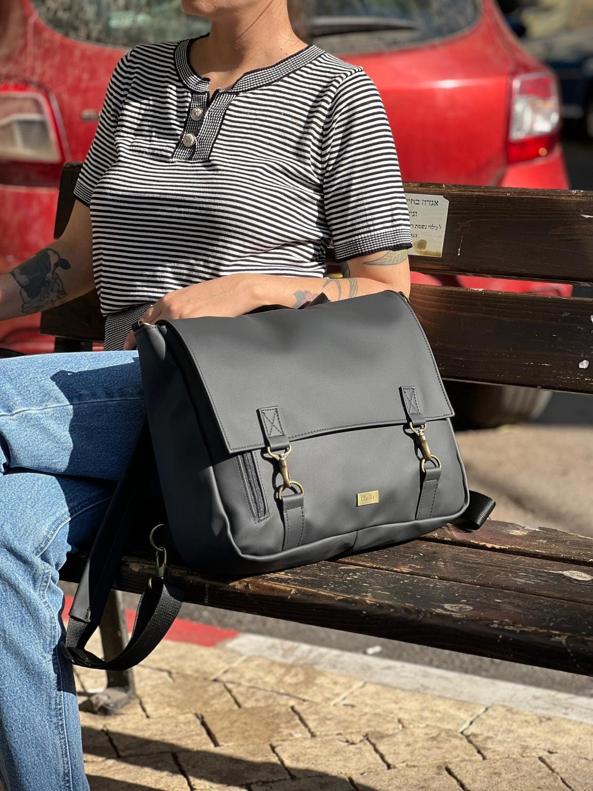 Black Matte Leather-Like Large Jaffa Backpack/Side Bag