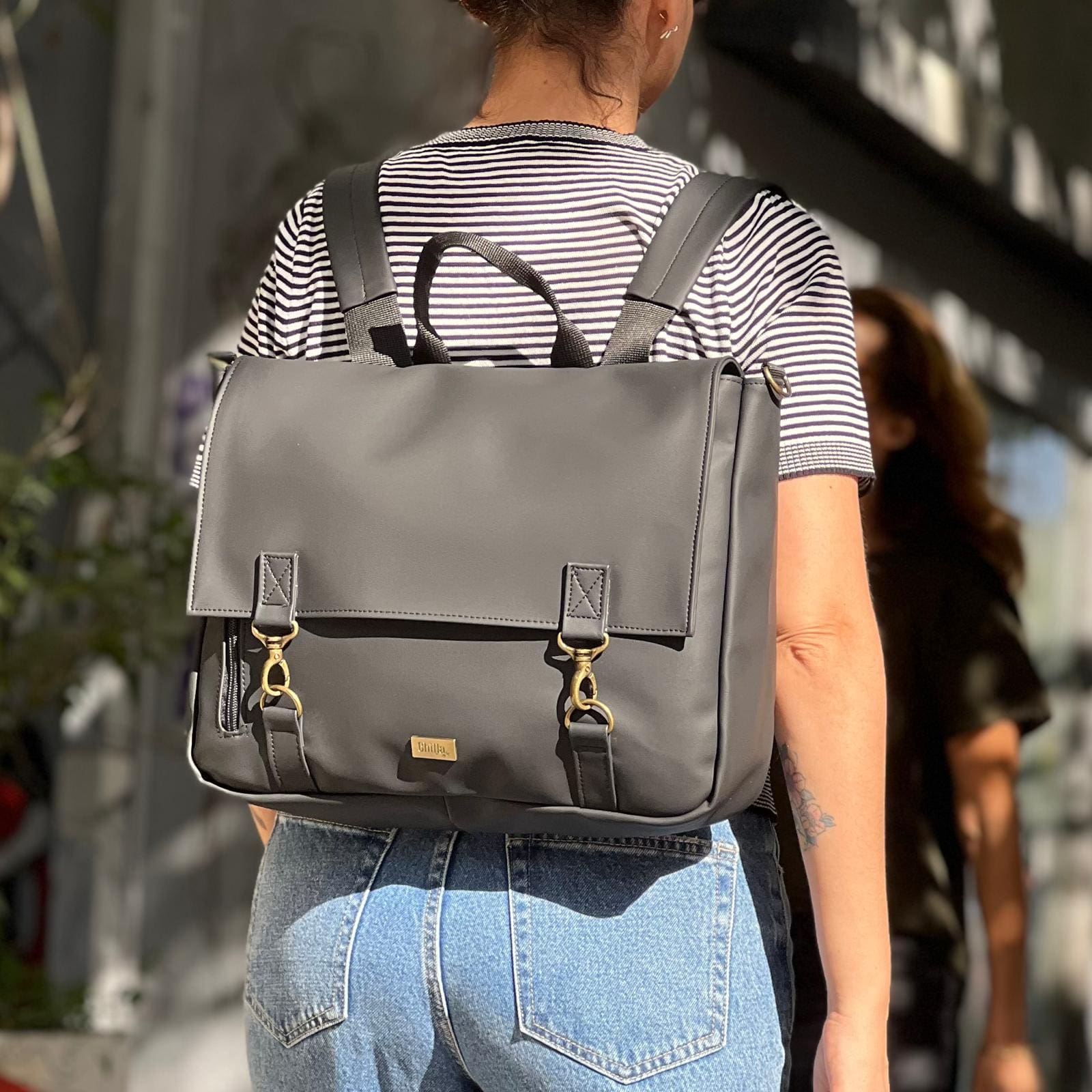 Black Matte Leather-Like Large Jaffa Backpack/Side Bag