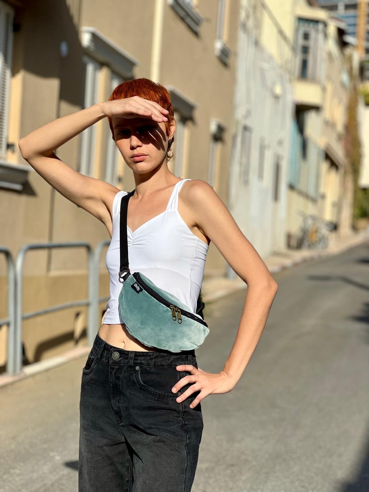 Sky Blue Velvet Helga Fanny Pack