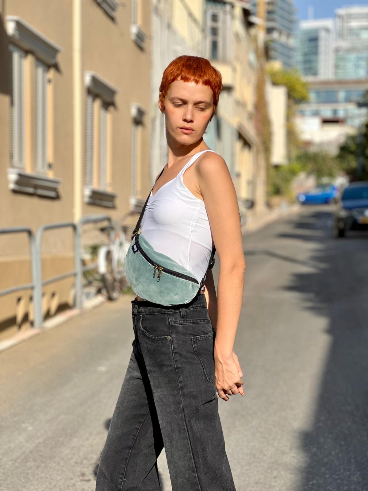 Sky Blue Velvet Helga Fanny Pack