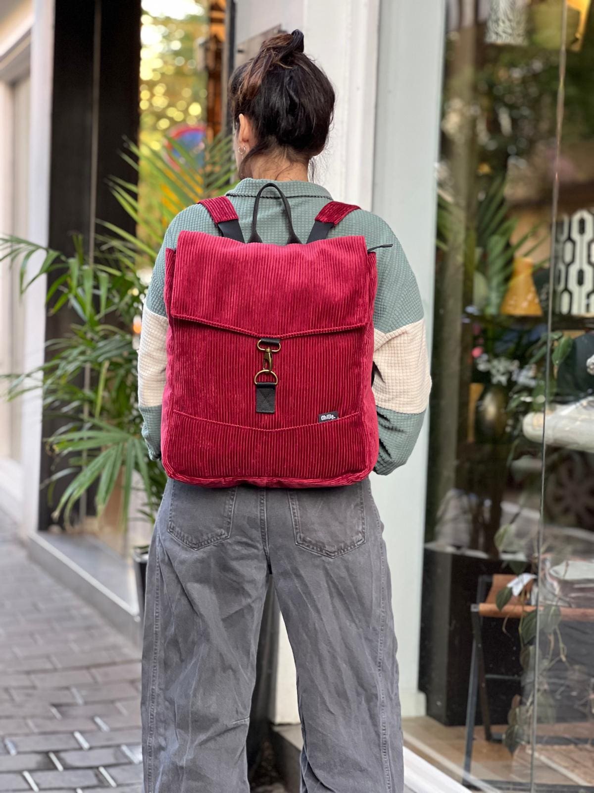 Burgundy Corduroy Large Students Backpack