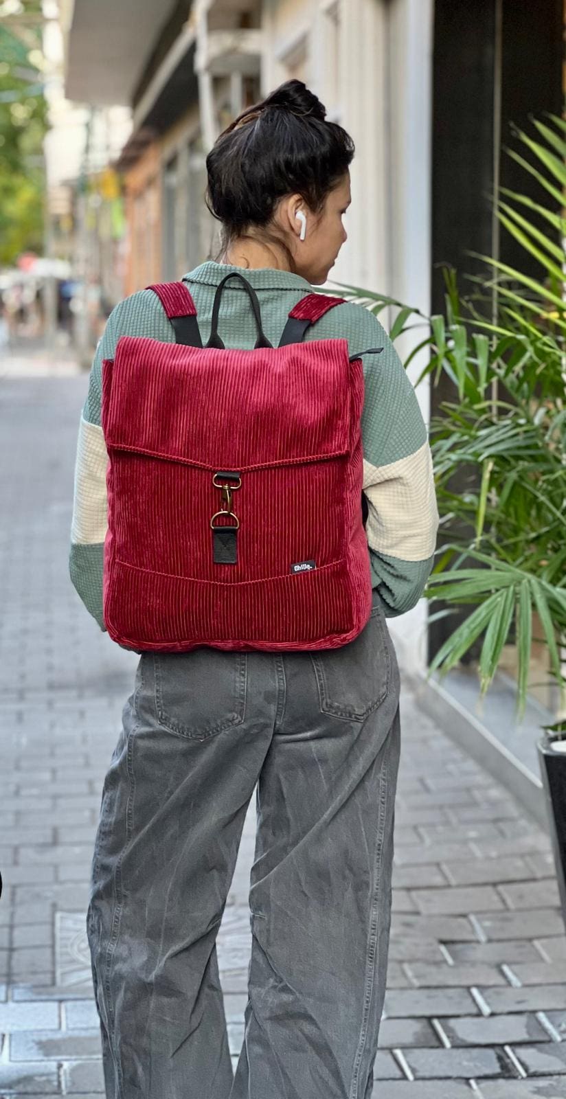 Burgundy Corduroy Large Students Backpack