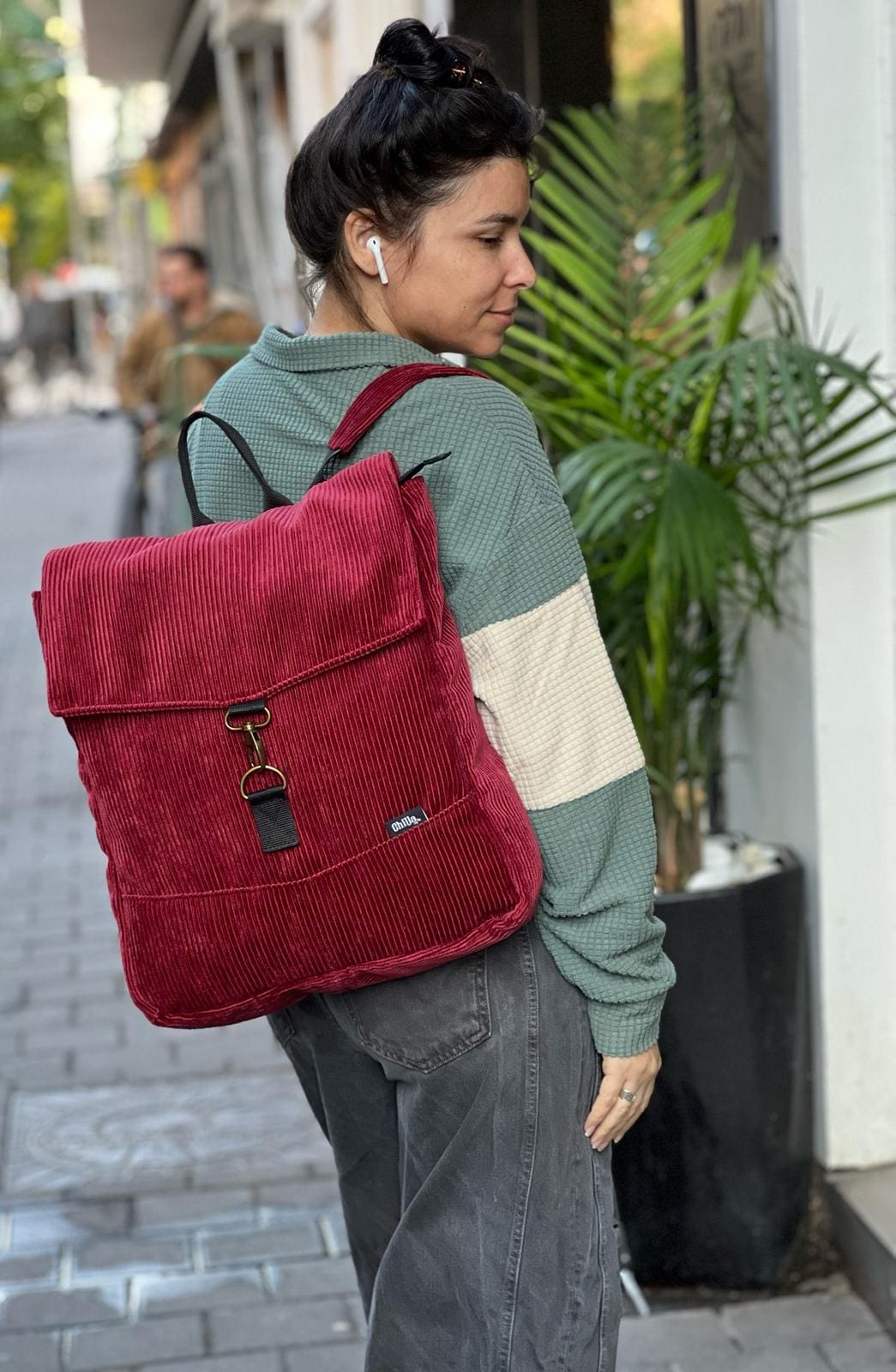 Burgundy Corduroy Large Students Backpack
