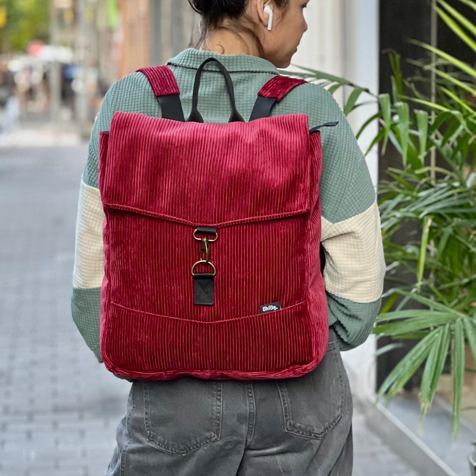Burgundy Corduroy Large Students Backpack