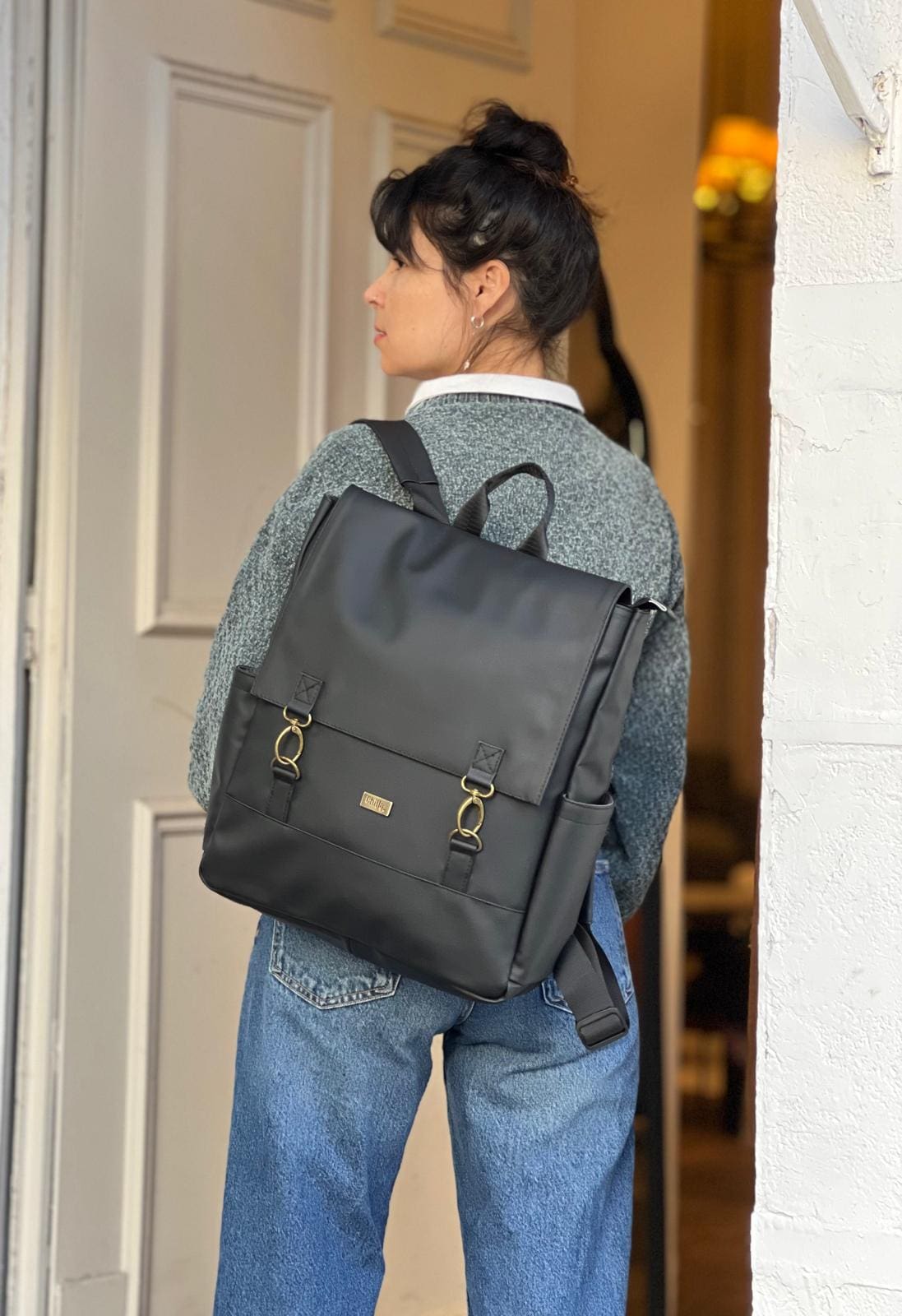 Black Leather-like Large Unicorn Backpack