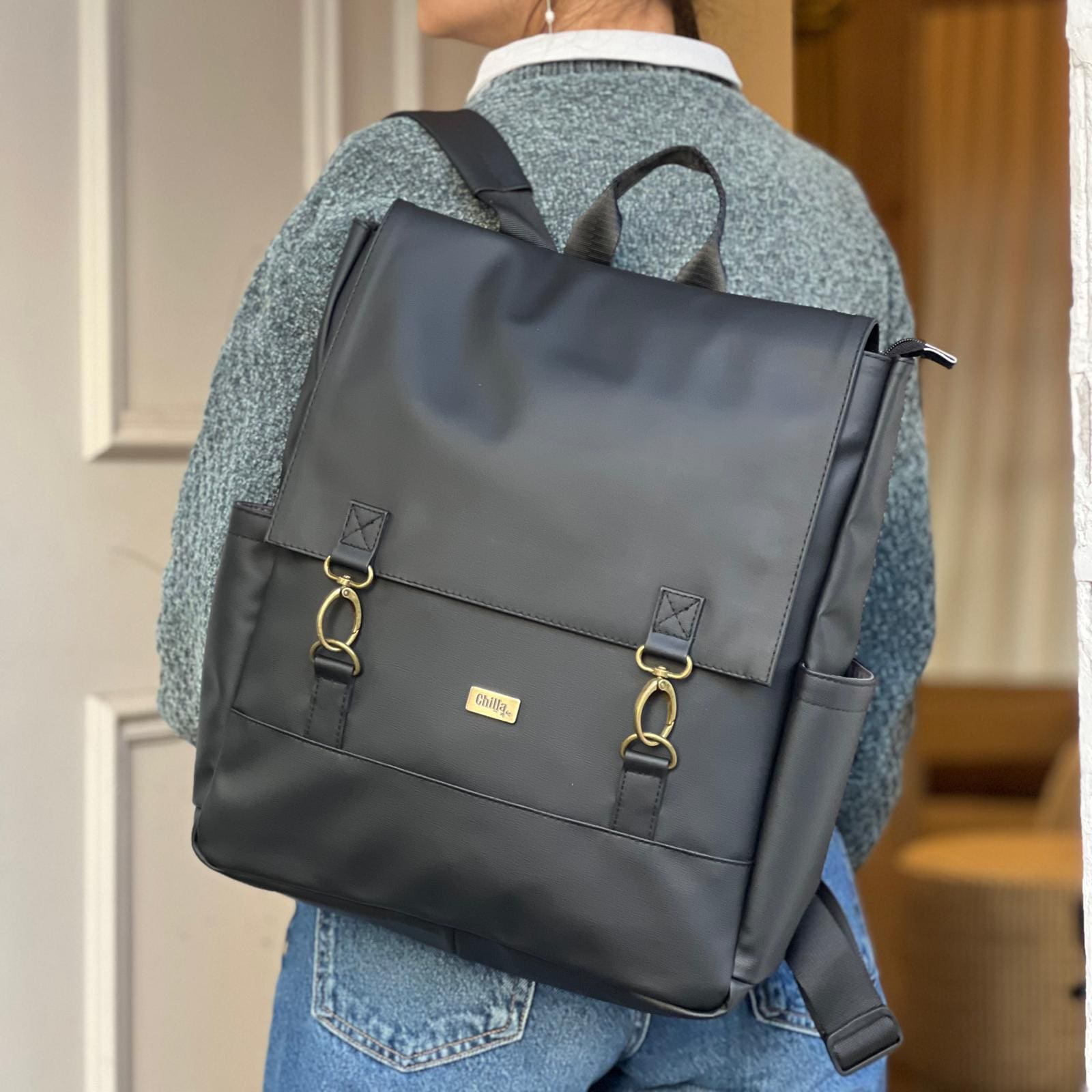 black faux leather backpack large Large Black Faux Leather Unicorn Backpack | Women's Backpack | Laptop Backpack up to 17" | 100% Vegan